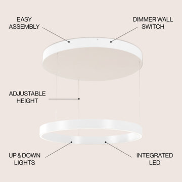 Jense 23.75" Minimalist Modern Metal Adjustable Dimmable Ring LED Pendant - JONATHAN Y
